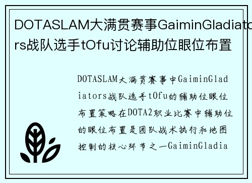 DOTASLAM大满贯赛事GaiminGladiators战队选手tOfu讨论辅助位眼位布置