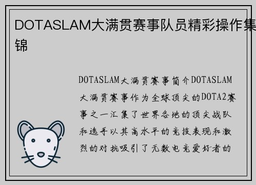 DOTASLAM大满贯赛事队员精彩操作集锦